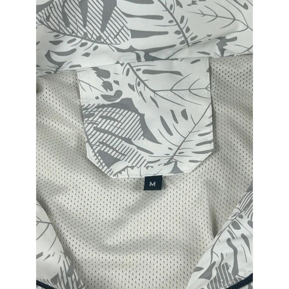 Explore S Windbreaker Kids Size M Grey White Tropical Leaf Print Rain Jacket